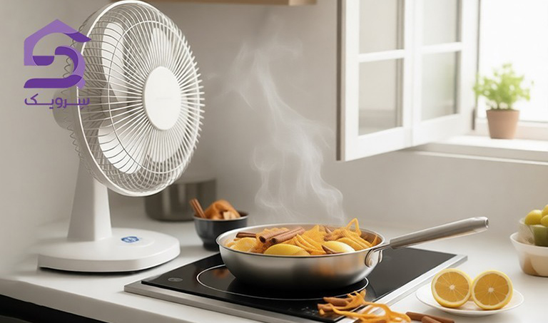 باز گذاشتن پنجره و روشن کردن پنکه برای خارج کردن بوی زیاد ادویه در آشپزخانه