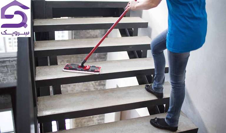 چگونه راه پله را تمیز کنیم؟ آموزش جامع تمیز کردن راه پله تیکشی پلهها برای تمیزی راه پله