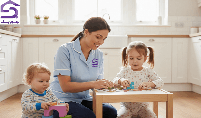 پرستار کودک در منزل در قیطریه تهران هنگام بازی آموزشی