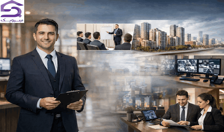 عکس راهنمایی مهمانان و پذیرش در لابی برج